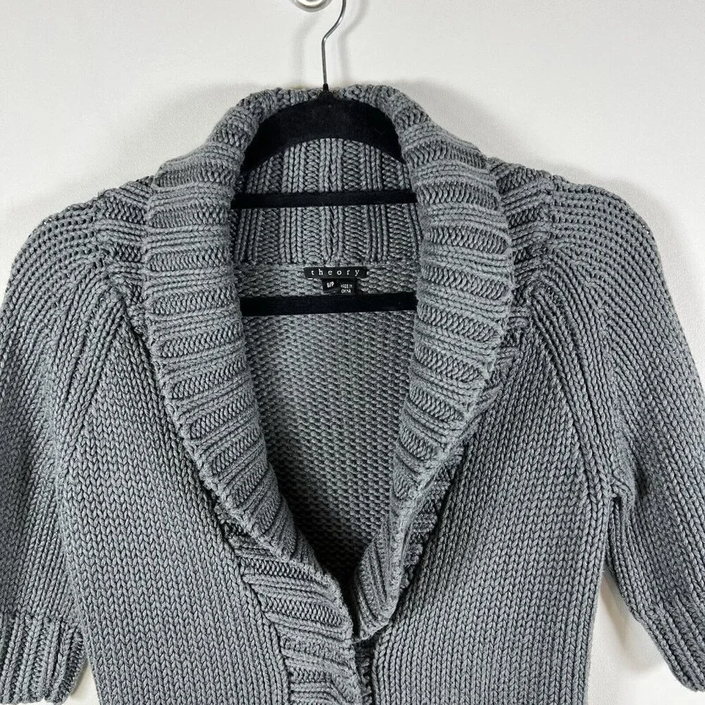 Theory Linen Blend Shawl Collar Cowl Neck Logane/Marbella Cardigan Sweater Small_3